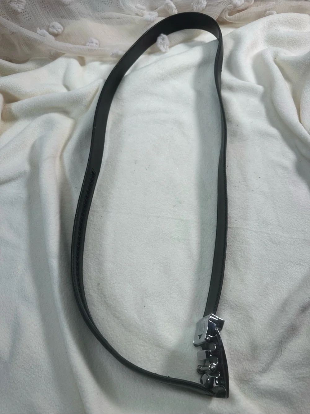 Men’s Black Leather Belt with Rectangular Silver-Tone Buckle Size 28-44